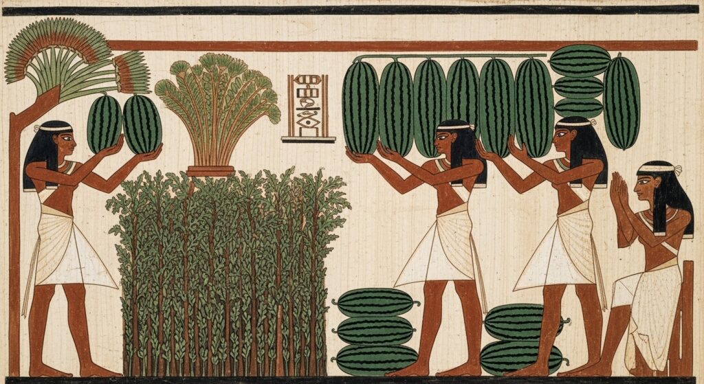 고대 이집트 벽화에 그려진 수박 수확 모습