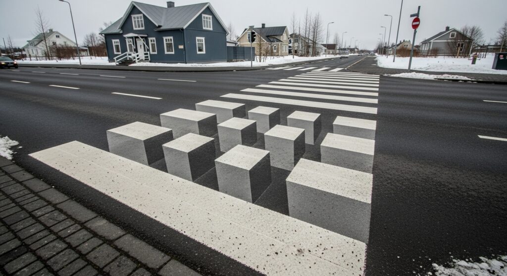 공중에 떠 있는 것처럼 보이는 3D 입체 횡단보도