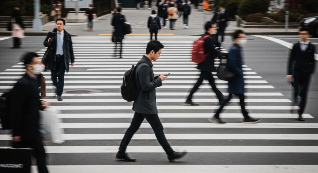 바쁘게 횡단보도를 건너는 현대 도시의 사람들