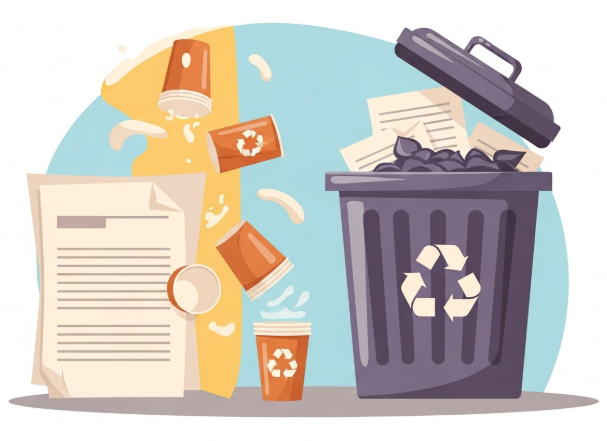 일반 종이와 구분하여 종이컵을 올바르게 분리배출하는 이미지