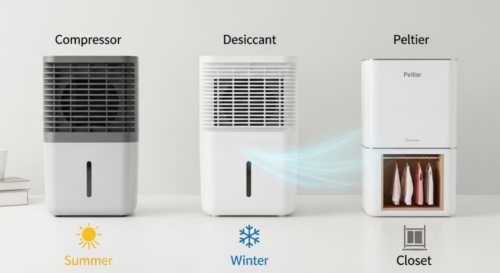 압축기식, 데시칸트식, 펠티어식 제습기 종류 비교