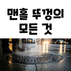 비 오는 도시의 밤, 젖은 보도블록 위의 맨홀 뚜껑