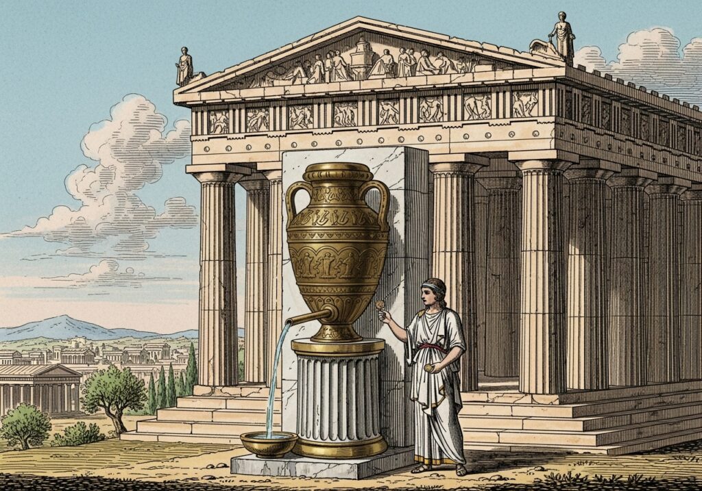 고대 그리스 신전의 성수 자동판매기 일러스트