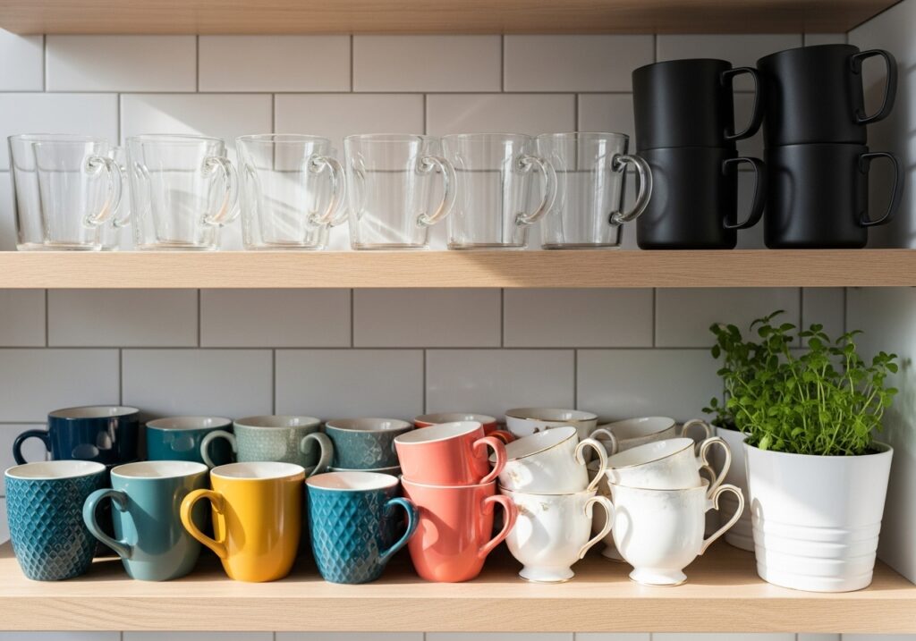 다양한 재질과 디자인의 머그컵들