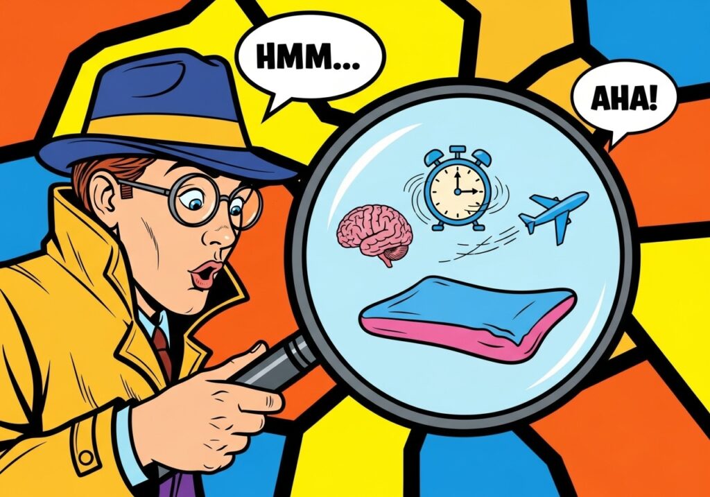 돋보기로 껌의 비밀을 파헤치는 귀여운 탐험가 캐릭터