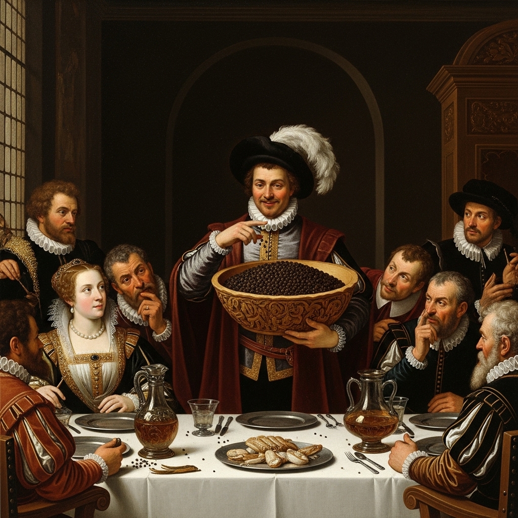 르네상스 시대 연회에서 부의 상징으로 후추를 자랑하는 상인