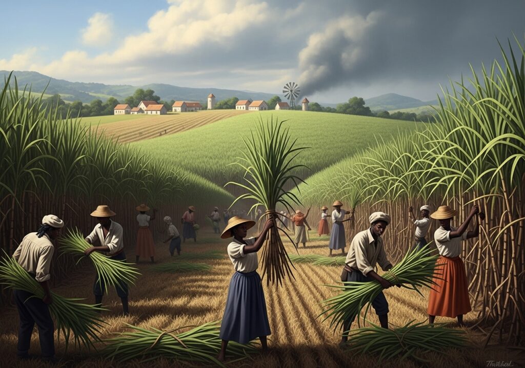 사탕수수 농장에서 일하는 노예들을 그린 그림