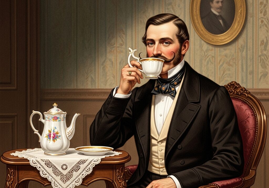 콧수염 머그를 사용하는 19세기 신사 일러스트