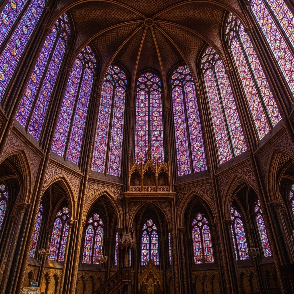 햇빛이 통과하며 바닥에 아름다운 색을 드리우는 성당의 스테인드글라스