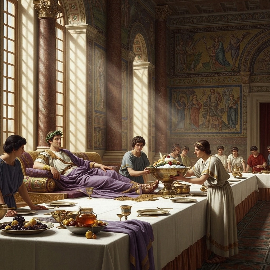 로마 황제가 눈으로 만든 디저트를 받는 모습