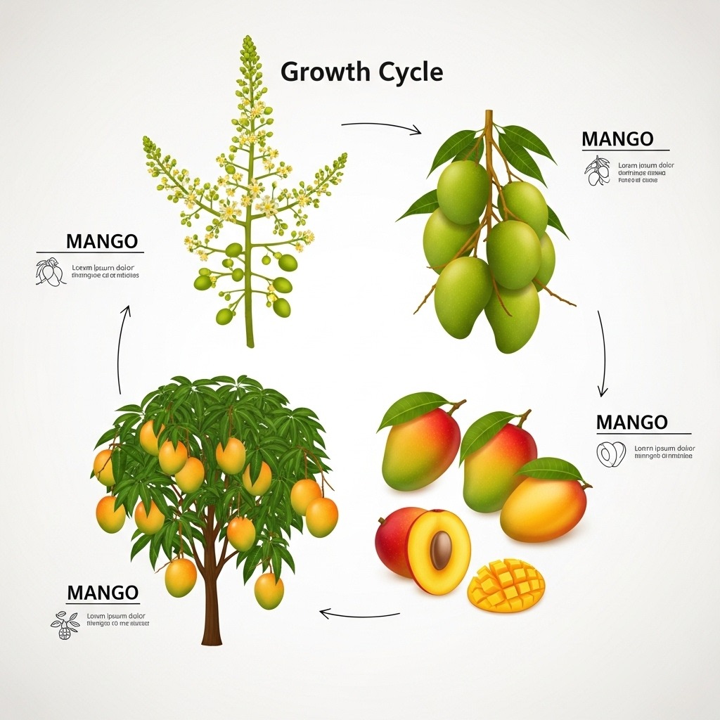 망고가 꽃에서부터 과일로 익어가는 과정 그림
