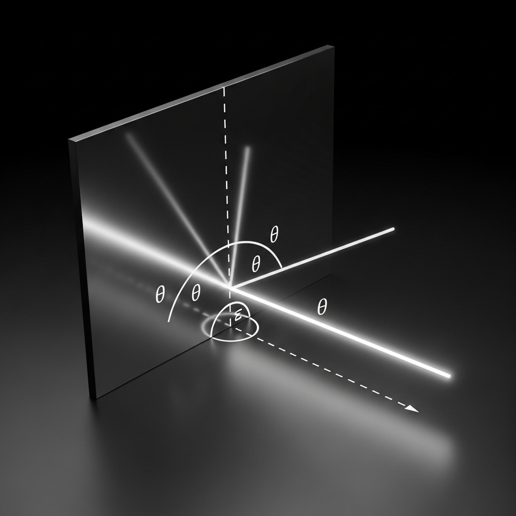 빛이 거울 표면에서 정반사되는 과학 원리 그래픽