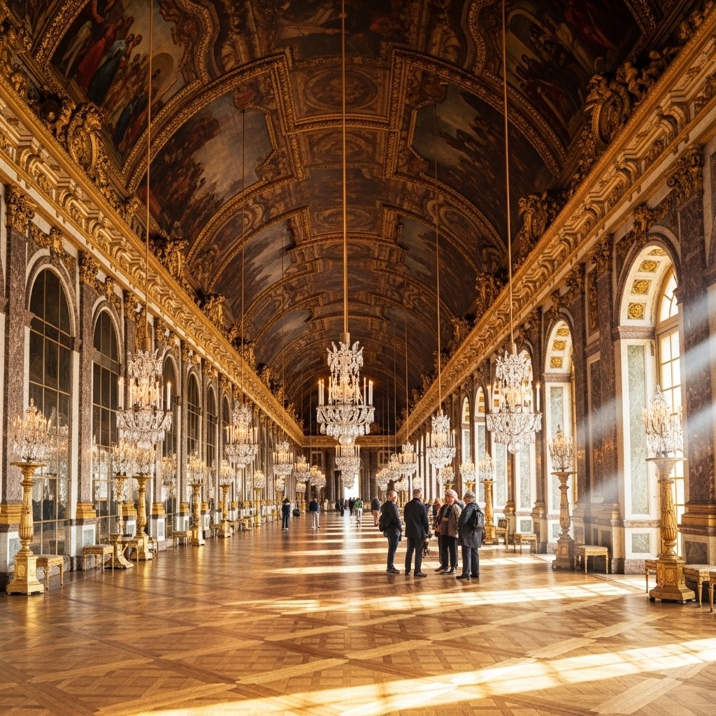 샹들리에 불빛이 끝없이 반사되는 베르사유 궁전 거울의 방