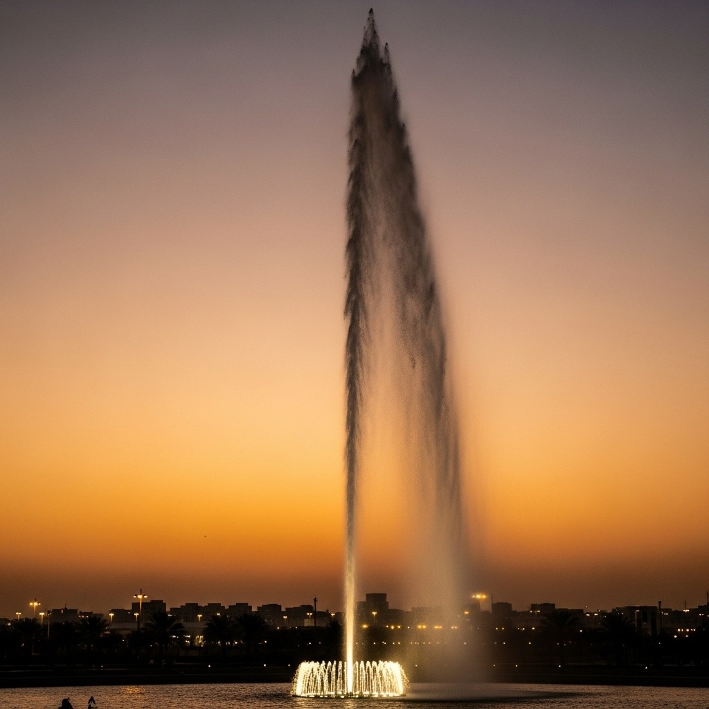 세계에서 가장 높은 킹 파드 분수의 물줄기