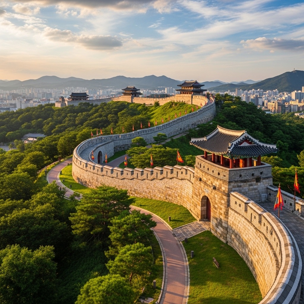 수원화성 성곽의 웅장한 전경