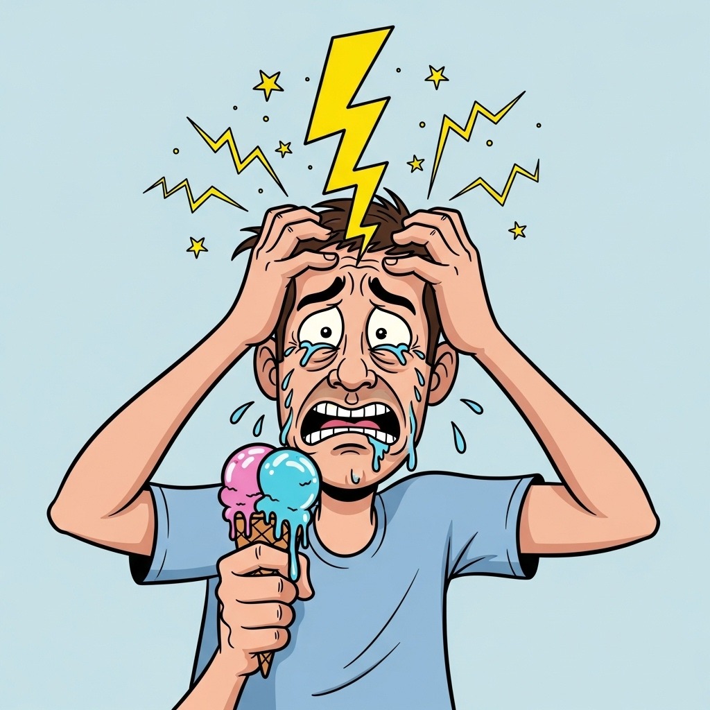 아이스크림 먹다 브레인 프리즈를 겪는 코믹한 그림