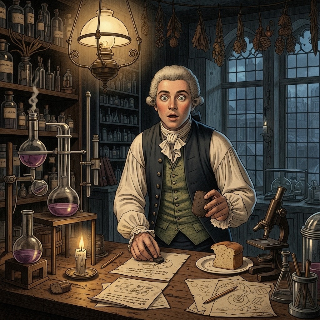 에드워드 너인이 고무의 지우는 능력을 발견하는 모습