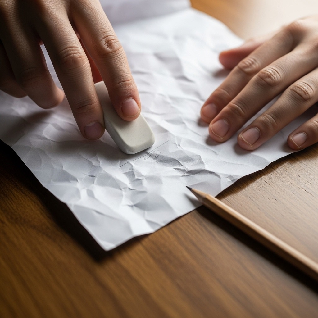 지우개로 흔적을 지우고 다시 시작하는 모습