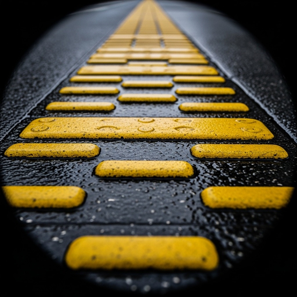 '직진'을 의미하는 선형블록과 '멈춤'을 의미하는 점형블록을 설명하는 인포그래픽.