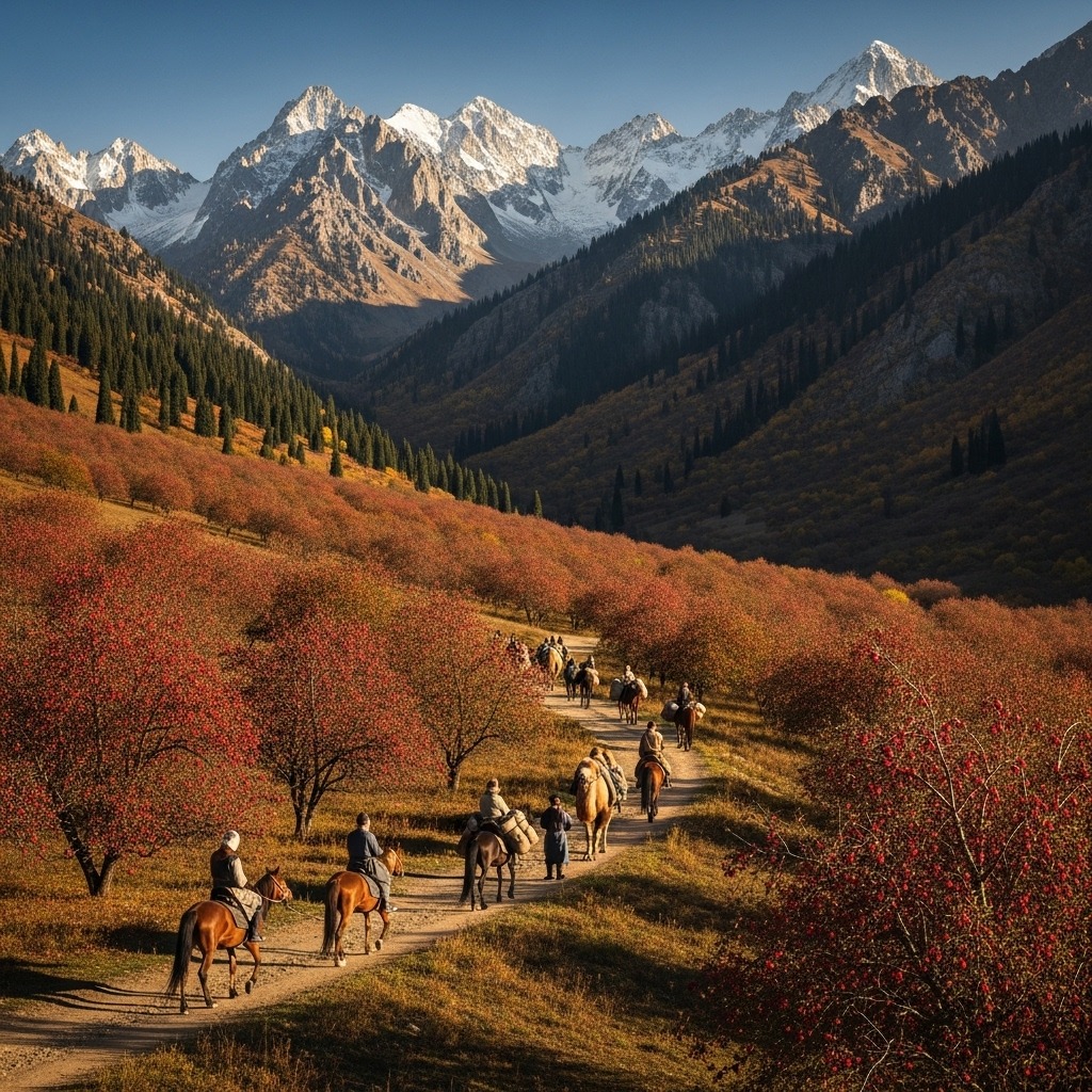 카자흐스탄의 야생 사과 숲과 실크로드 상인들