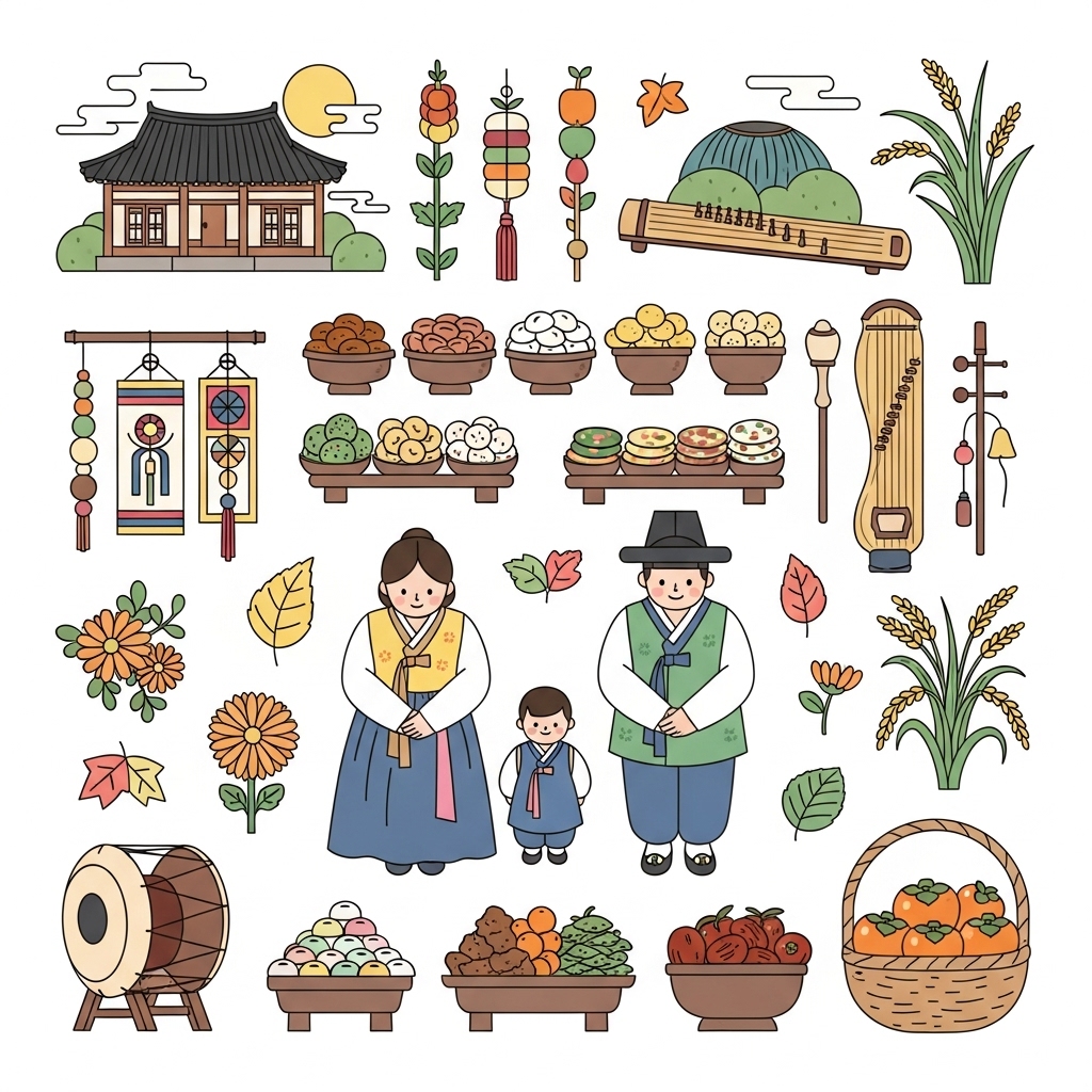 명절 음식 일러스트