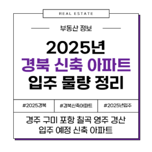 2025년 경북 경상북도 경주 구미 포항 칠곡 영주 경산 신축 입주 아파트 정리 물량 예정